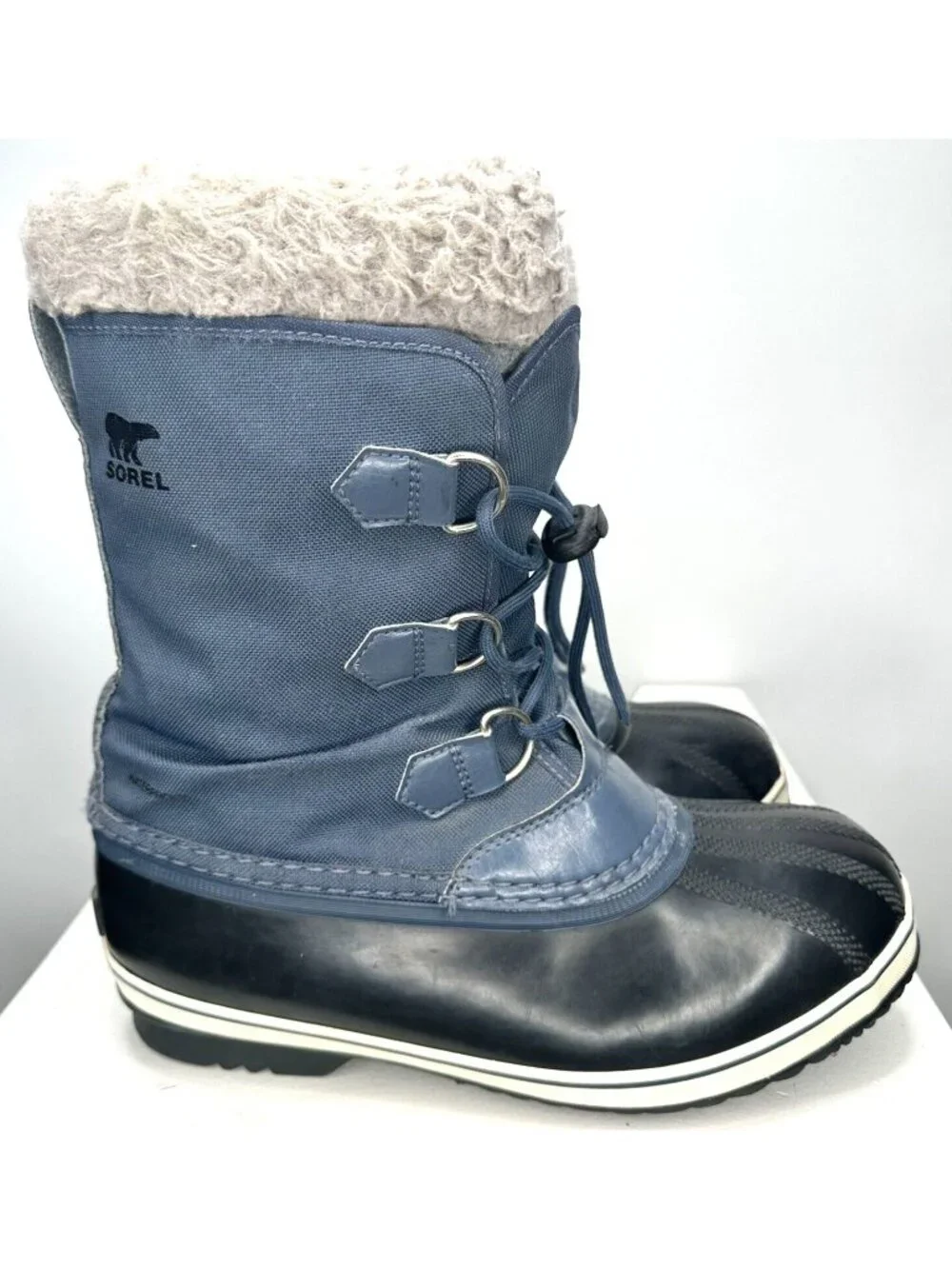 Sorel Yoot Pac Snow Boots Youth 6 Blue Waterproof Faux Fur Warm Winter Unisex